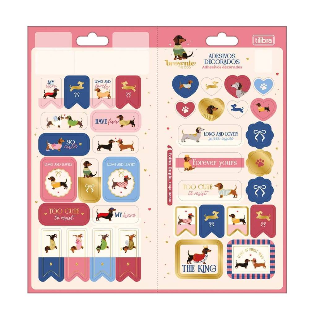 Adesivo decorativo duplo Brownie The Dog Metalizado Tilibra