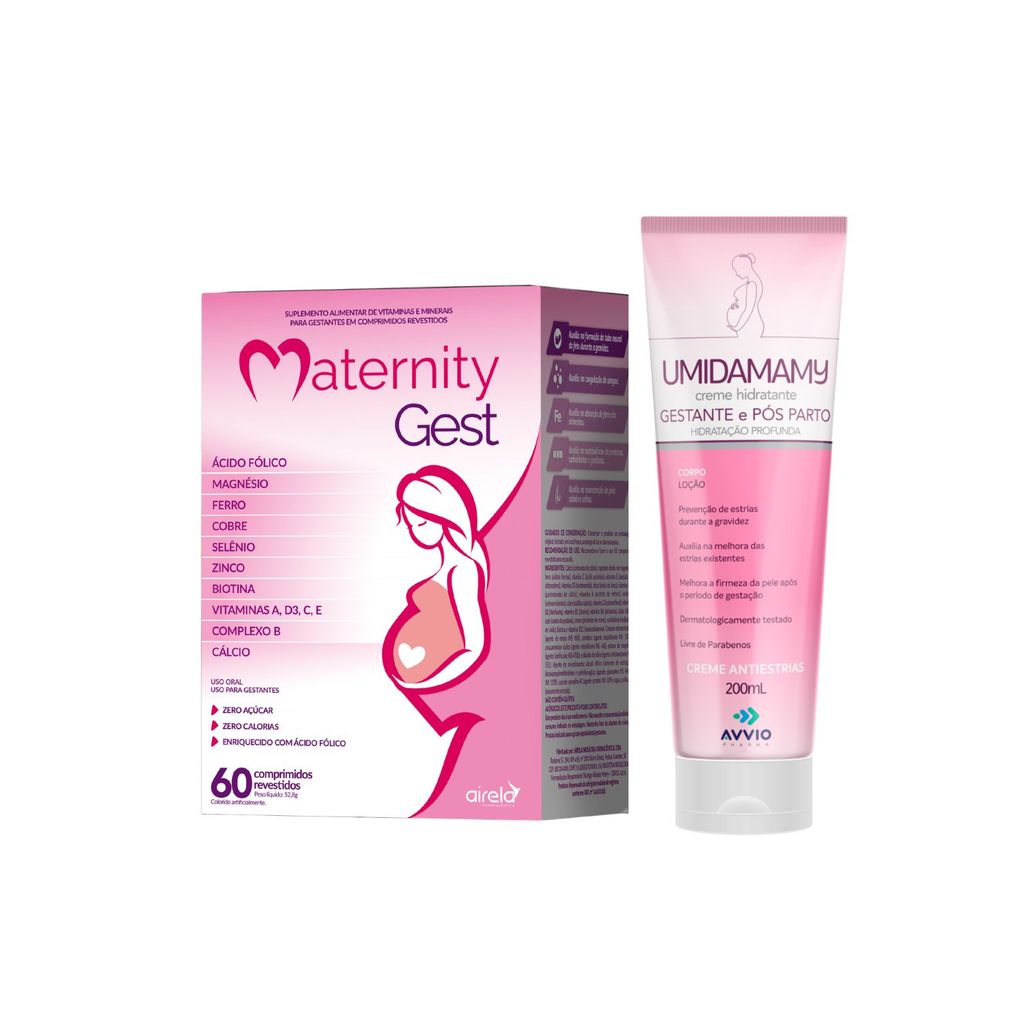 Maternity Gest Airela 60 Comprimidos + Umidamamy Hidratante AVVIO 200ml