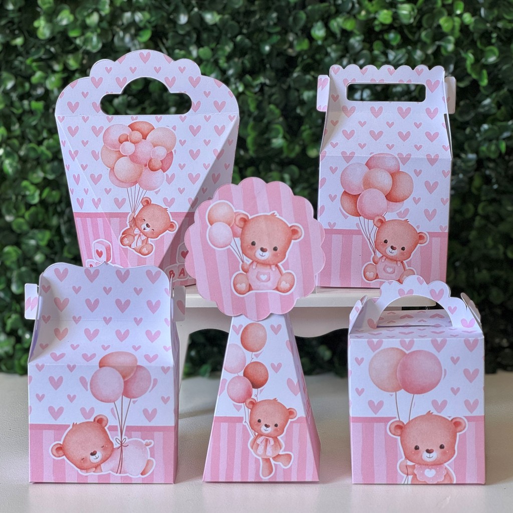 Caixinhas Ursinha ROSA - PEGUE E MONTE - PRONTA ENTREGA chá de bebê fraldas kit festa lembrancinha aniversario decoração