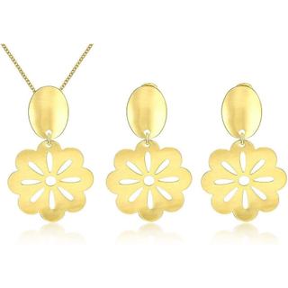 Conjunto de Colar e Brincos WDIYIEETN para Mulheres, Ouro 18k, Design Oco com Flores de Cerejeira, Brincos e Colar para 