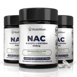 KIT3X NAC N-Acetil L-Cisteína 600mg Antioxidante, Detox, Imunidade e Saúde do Fígado - 180 Caps