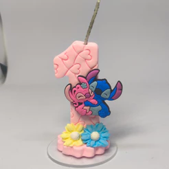 Vela de Aniversário Stitch e Angel em Biscuit com Aplique | Pronta Entrega