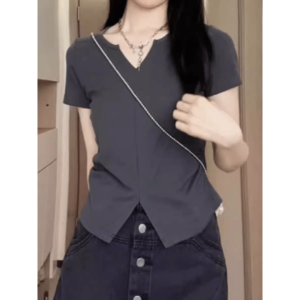 Tamanho grande Design sentimento frente ombro manga curta camiseta feminina 2026 verão novo estilo gordura mm capa barri