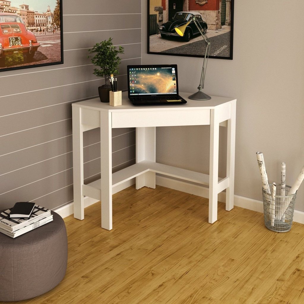 Escrivaninha Mesa Escritório de Canto com ME4172 1 Gaveta 76,5cm Espresso Móveis Branco Branco