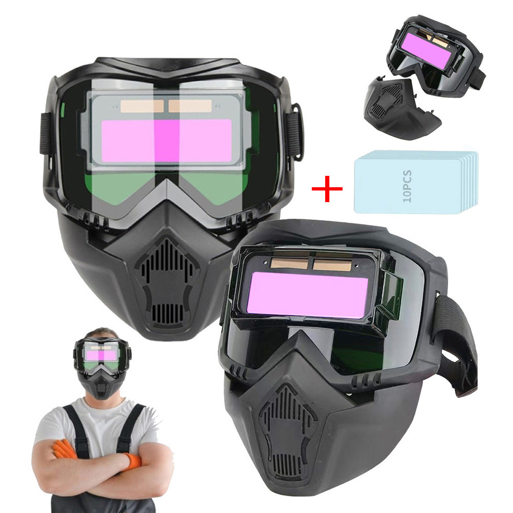 Capacete De Solda Full Face Auto Escurecimento Removível Com Óculos Anti-reflexo+10 Replacement Lenses
