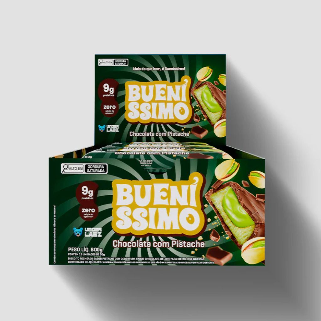 Barra Bueníssimo 12un De 50g Chocolate Com Pistache Under Labz