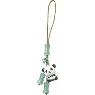Elegante Cordão para Telefone com Pandas Ciano/Estilo Leque, Pingentes Modernos para Traje Han, Alças de Bambu para Tele