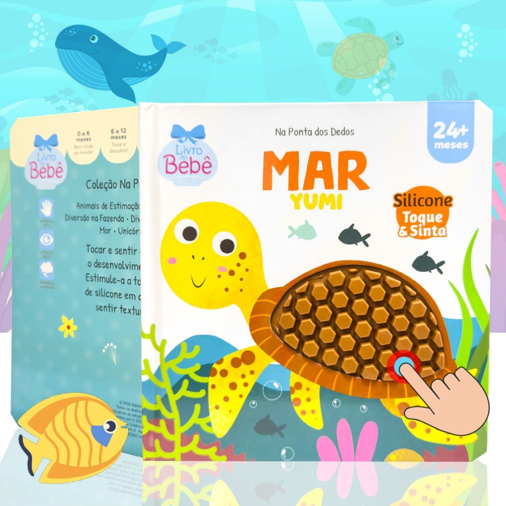 Livro Infantil Bebê Toque e Sinta Animais Marinhos Livro Sensorial Texturas Sili