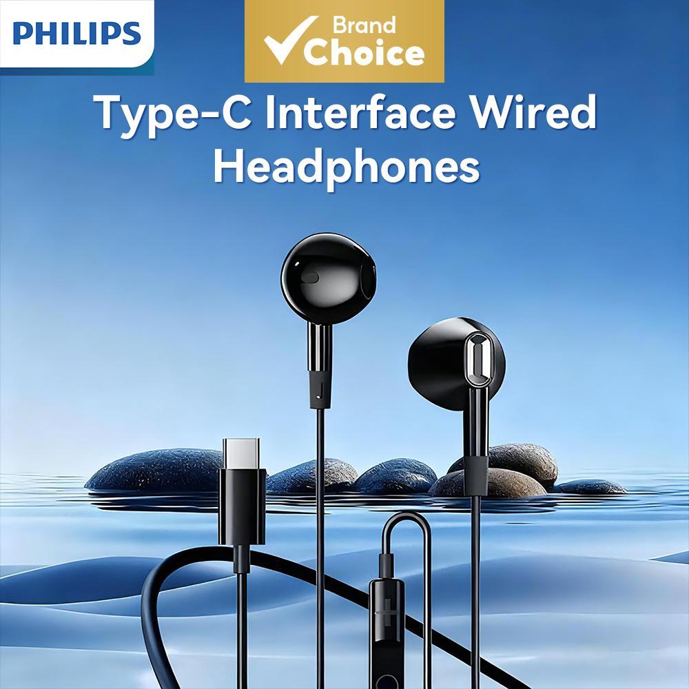 Fones De Ouvido Philips Tipo-C Com Fio Ergonômico Design Leve TPE Cabo Sem Emaranhados Controle Remoto Em Linha Para Sma