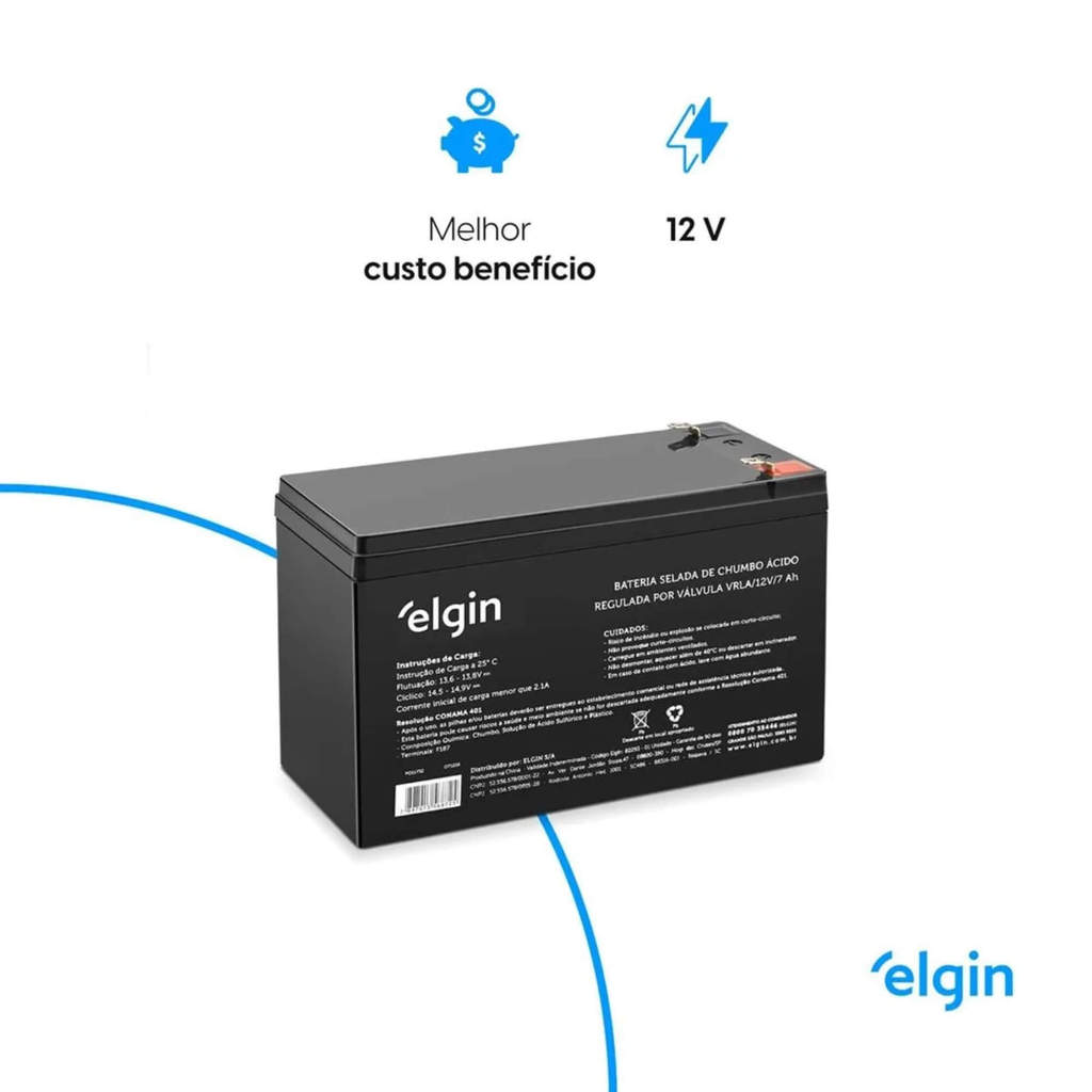 Bateria Selada de Chumbo VRLA - 12V 7Ah Elgin - 000000082293 — imagem 2 de 2