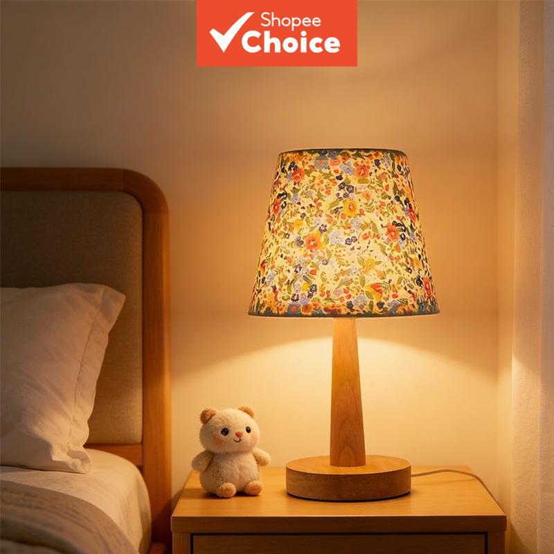 Lâmpada de Mesa Floral com Pregas de Tecido LED, USB Luz Quente, Abajur Removível, Luminária Decorativa Vintage