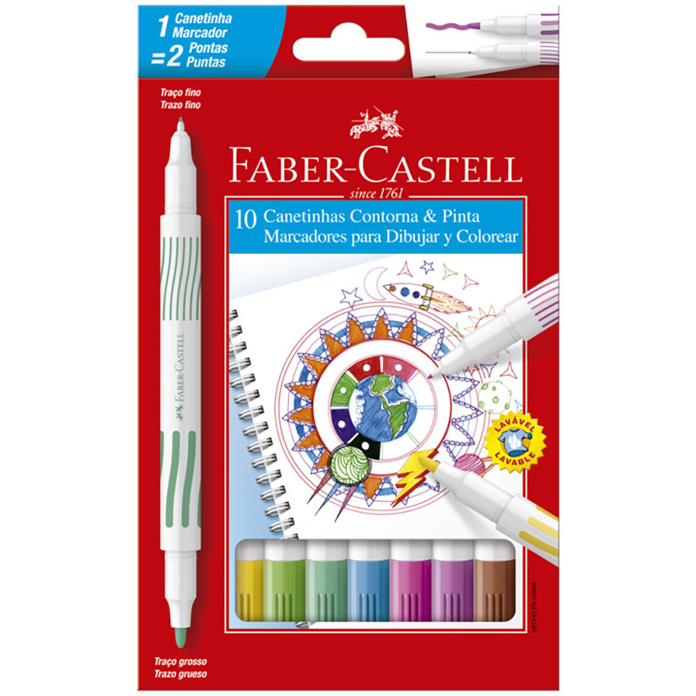 Caneta hidrográfica Contorna e Pinta duas pontas 10 cores 150110DUO/550911 Faber-Castell