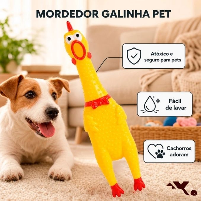 Brinquedo Mordedor  Galinha Sonora  de Borracha Resitente para Cachorro Anti Estresse
