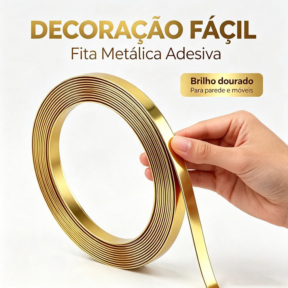 Fita Metalizada para Decoração 5 Metros com Várias Larguras (11 a 20mm) para Parede