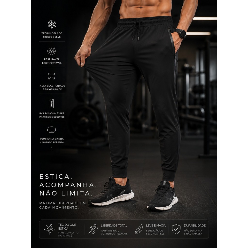 Calça Jogger Masculina Casual Esportiva Poliamida Confortável Dia a Dia Academia Treino Corrida