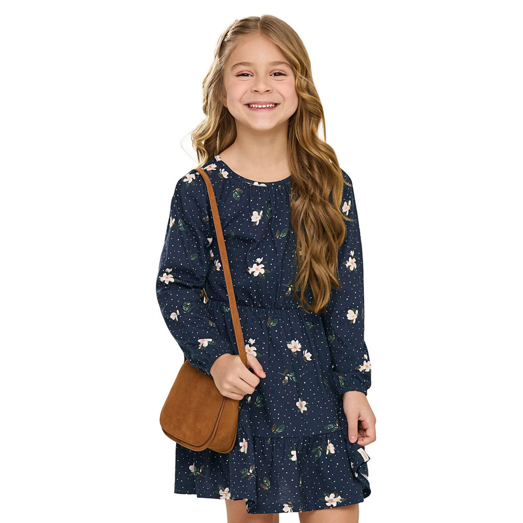 Vestido Infantil Menina Floral Manga Longa Elian Azul
