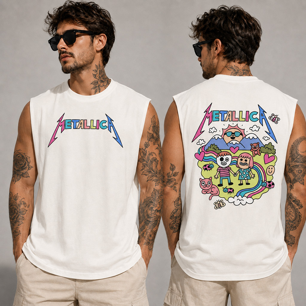 Regata Machão Masculina Metallica Rock Desenho Colorido Dark Oversized Academia Gyn Camiseta Estampada Heavy Metal