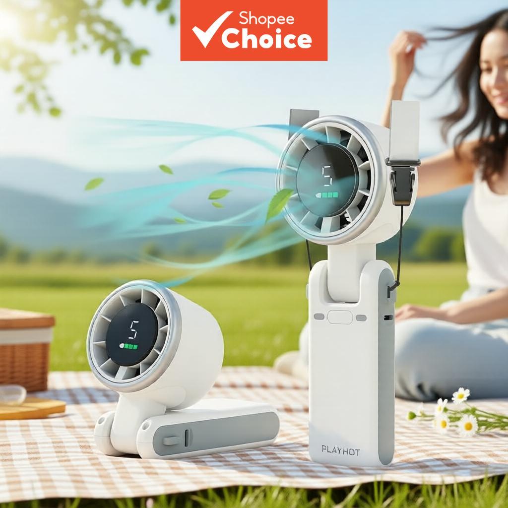Ventilador portátil de mão de alta velocidade, 5 níveis de fluxo de ar, dobrável e com alça para pescoço, ideal para