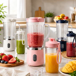 Liquidificador Portátil USB Recarregável 3 em 1 com 2 Copos para Sucos Shakes e Smoothies