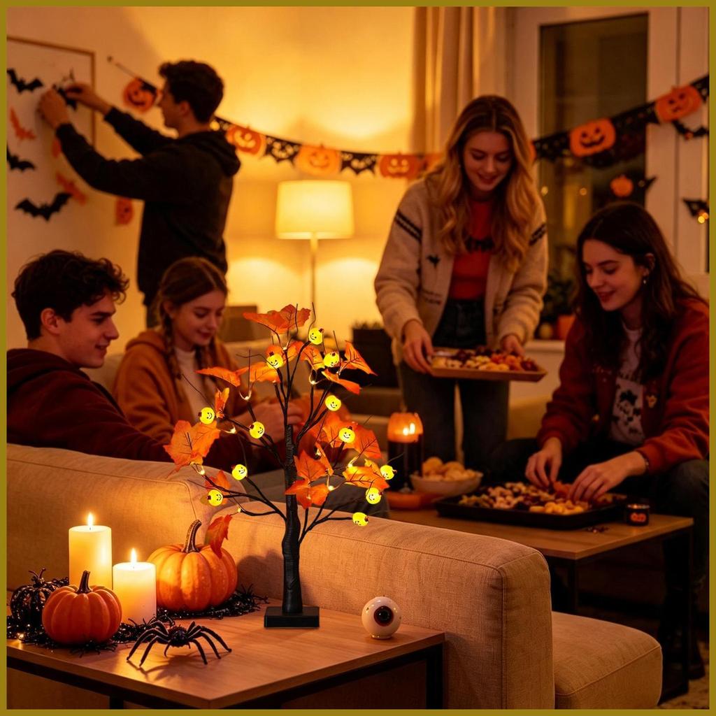 Árvore Iluminada Com Destaque Para Halloween , Peça Central De Mesa Festa Sazonal , Assustadora Dormitório De Escritório