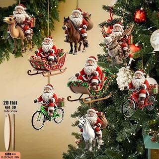 Conjunto de enfeites de Natal de madeira para pendurar na árvore de Natal: Papai Noel, bicicleta, alce.
