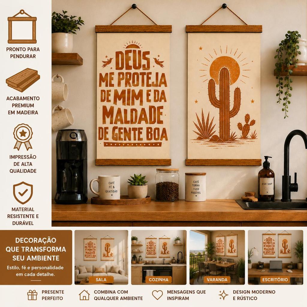 Quadros Decorativos Deus me proteja  Kit 2 Peças Poster De Ambiente Sala Área Lazer Frases