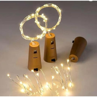 Cordão de Luz Led Fio de Fada 2m 20 Leds a Bateria Rolha LUZ DE LED AMARELADA