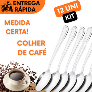 KIT 12 COLHERES DE CAFÉ DE INOX PARA MEXER XICARAS GRANDES OU PEQUENAS PARA MESA POSTA CAFÉ DA TARDE