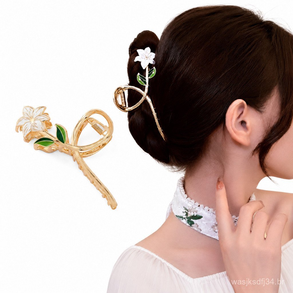 Piranha de Cabelo em Forma de Flor de Metal Lily - Acessórios Florais Estilosos para Mulheres e Meninas