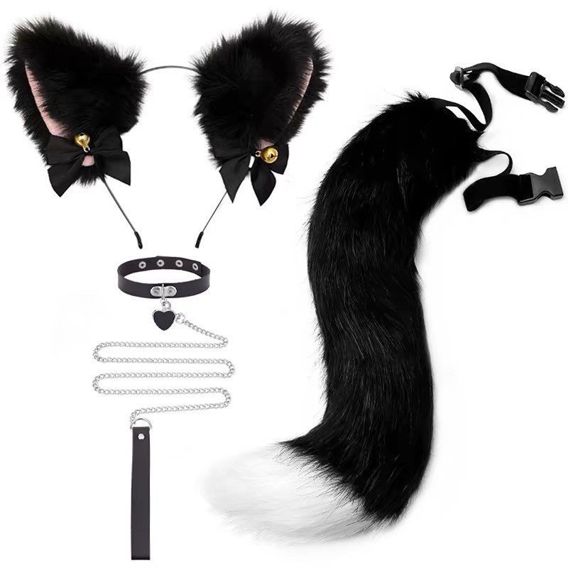 Conjunto popular de acessórios de cosplay: tiara de orelhas de gato, acessório de cauda de gato, acessório de cabelo de