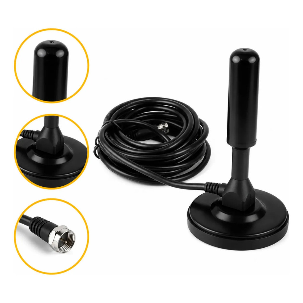 Antena Tv Digital 4K Amplificada Interna E Externa Cabo 5m Base Imã Longo Alcance HDTV UHF Full HD