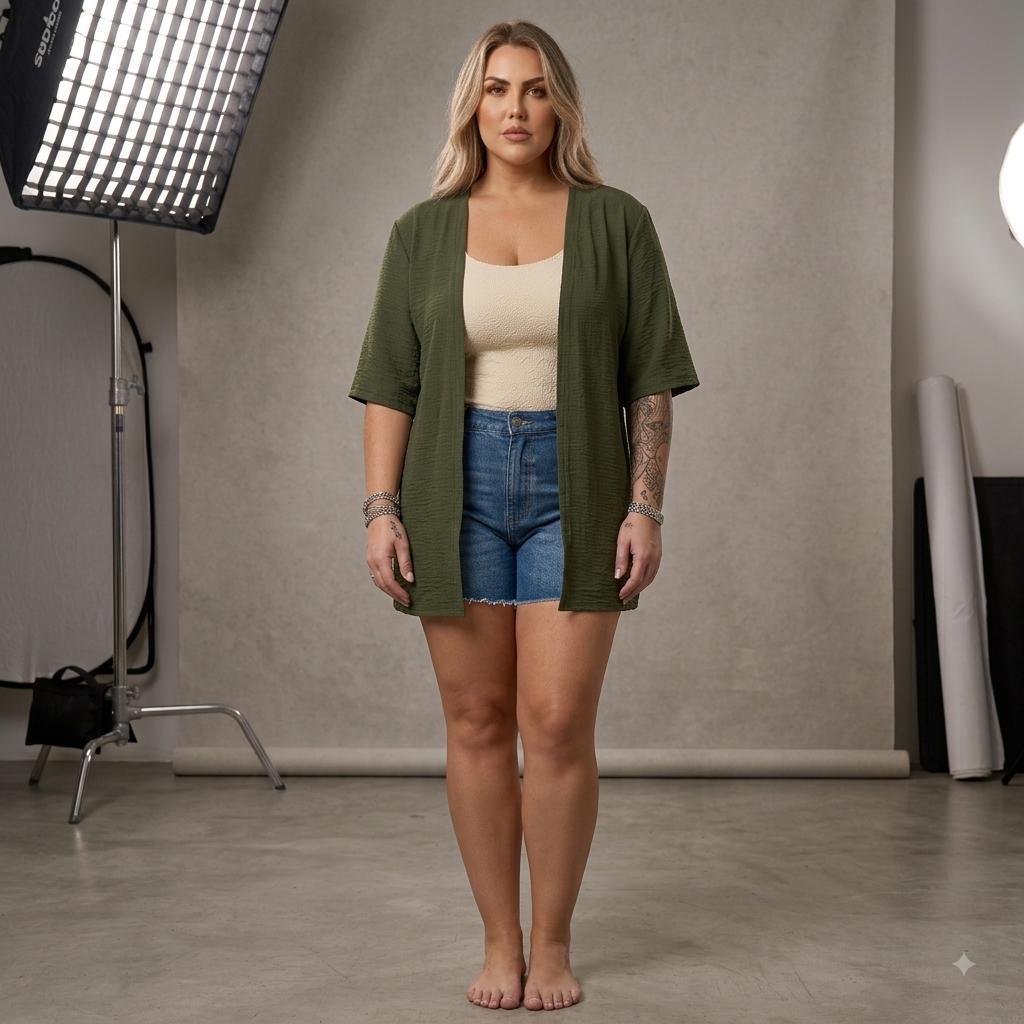Kimono Cardigan Saida de Praia G1 G2 G3 Plus Size Kimono Leve e Soltinho Confortavel Preto Azul marinho Verde militar — imagem 2 de 2