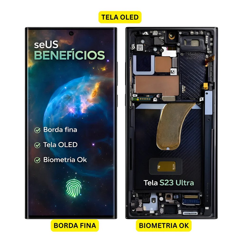 Tela Touch Frontal Display P/ Galaxy S23 Ultra Oled Aro + 3d