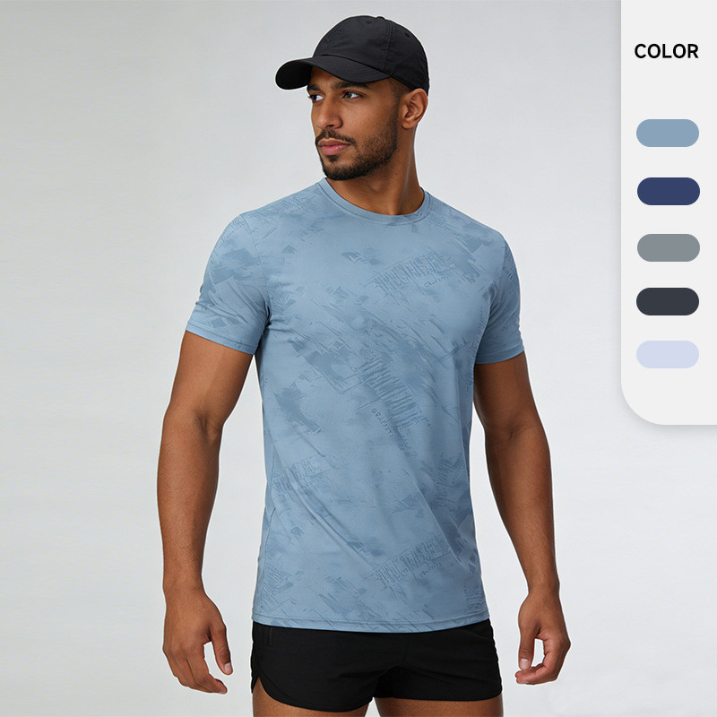 Verão gelo seda impresso masculino de manga curta topo correndo esportes lazer de secagem rápida Fitness T @