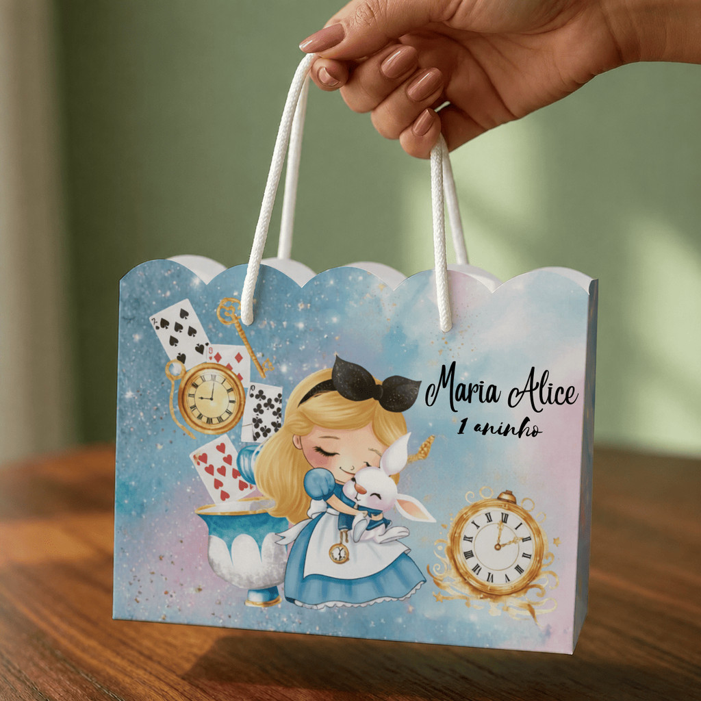 Sacolinhas Aniversário Personalizadas Festa  Alice No Pais Das Maravilhas (20x15x7cm) Envio Rápido