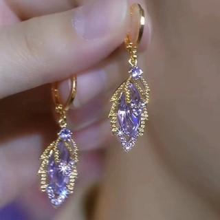 Brincos de zircônia roxa de dupla camada em estilo francês, muito vendidos, brincos médios-longs em estilo chinês com ef