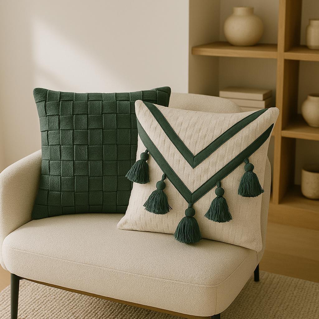 Capa Almofada Macramê Trançada Artesanal Boho Decoração Sofá 100% Algodão Verde 45x45