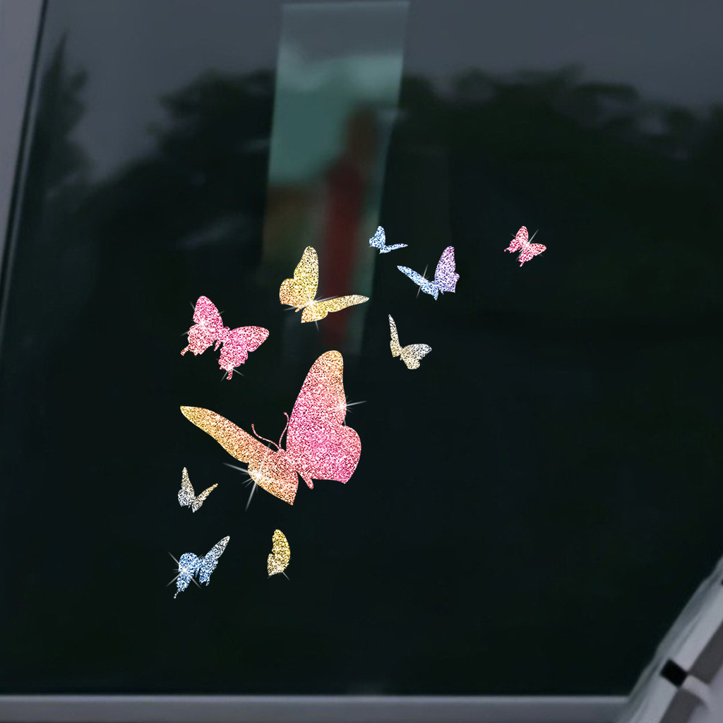 1 Peça Adesivo De Vinil Brilhante De Borboletas Voadoras Coloridas Interessantes , Decalque Autoadesivo Para Carro , Cam