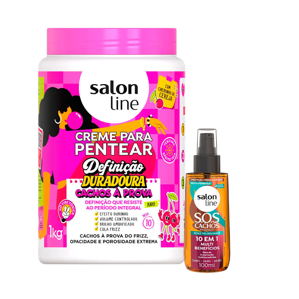 Kit Salon Line Creme De Pentear Definição Duradoura 1Kg + Óleo Capilar SOS 10 em