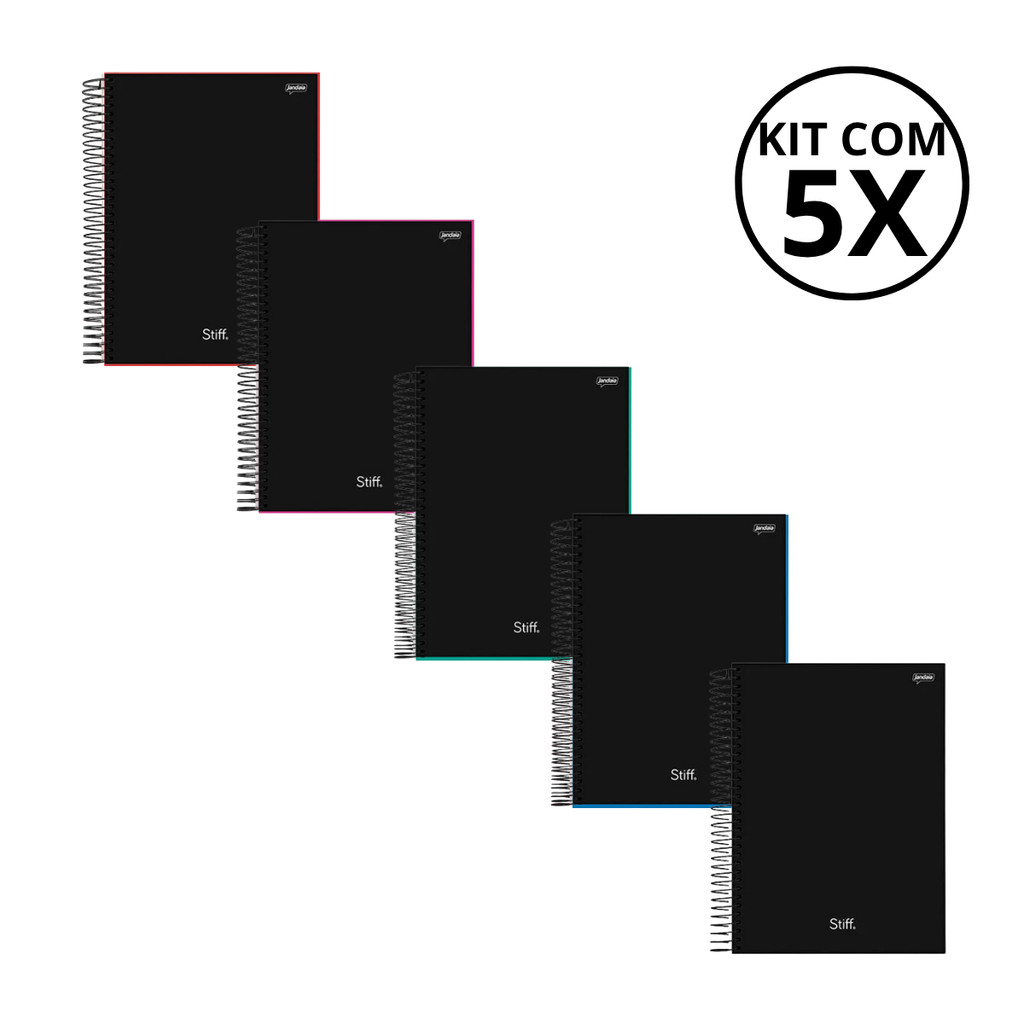 Kit Com 05 Cadernos 10 Matérias 160 Folhas Stiff - JANDAIA Kit:5Pretos