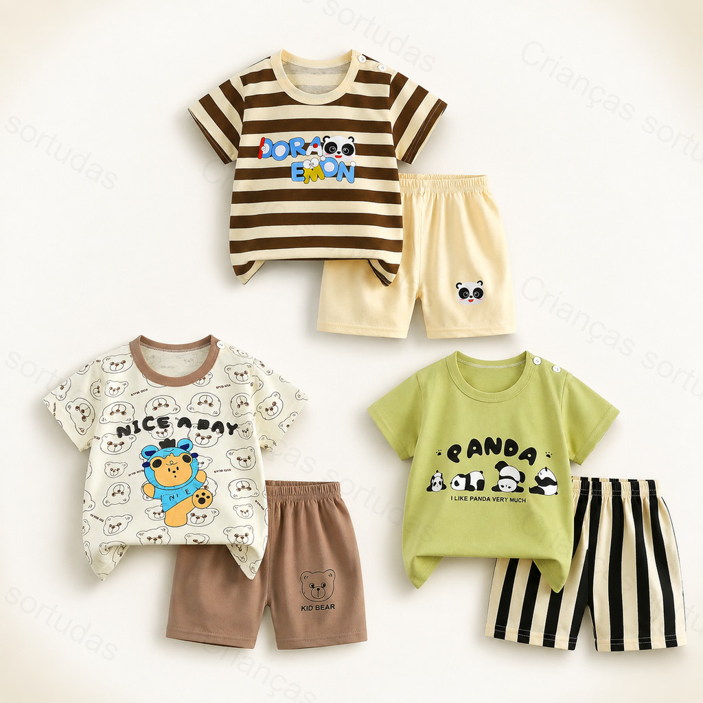 Crianças roupas infantis ternos meninas meninos verão puro algodão Shorts de manga curta dos desenhos animados impresso 