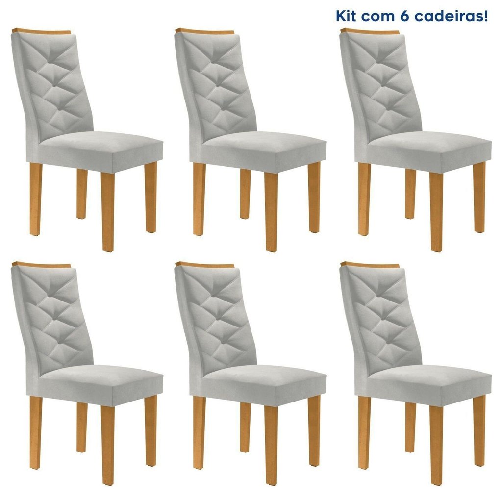 Kit 6 Cadeiras para Sala de Jantar Germany Espresso Móveis Cinamomo/Boucle Gelo