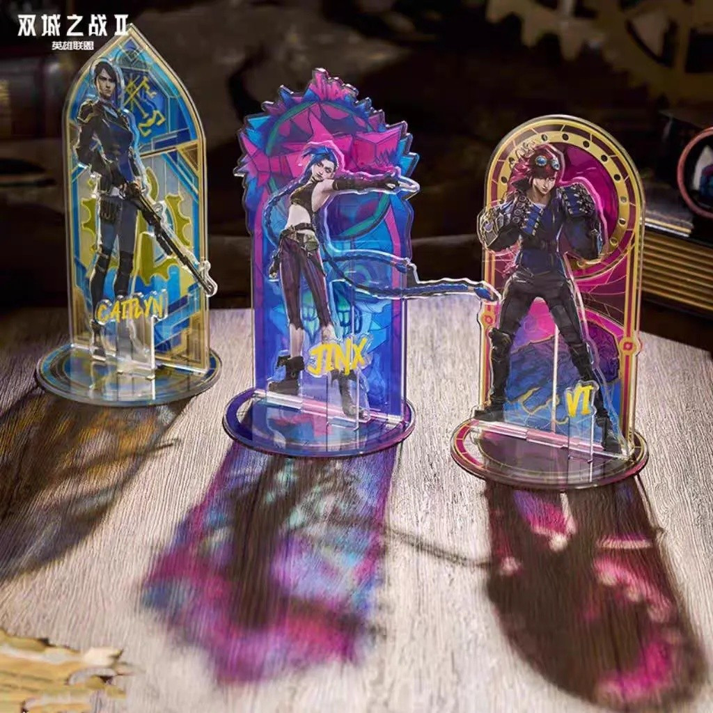 LOL Vitral Acrílico Suporte JINX VI Caitlyn Figura Exibição Jogo Bens Coleção Mesa Decoração Ornamento Acessórios Presen