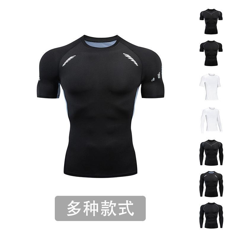 Camiseta esportiva de compressão apertada masculina, modelagem corporal, estilo muscular, manga curta, corrida, azul, fu