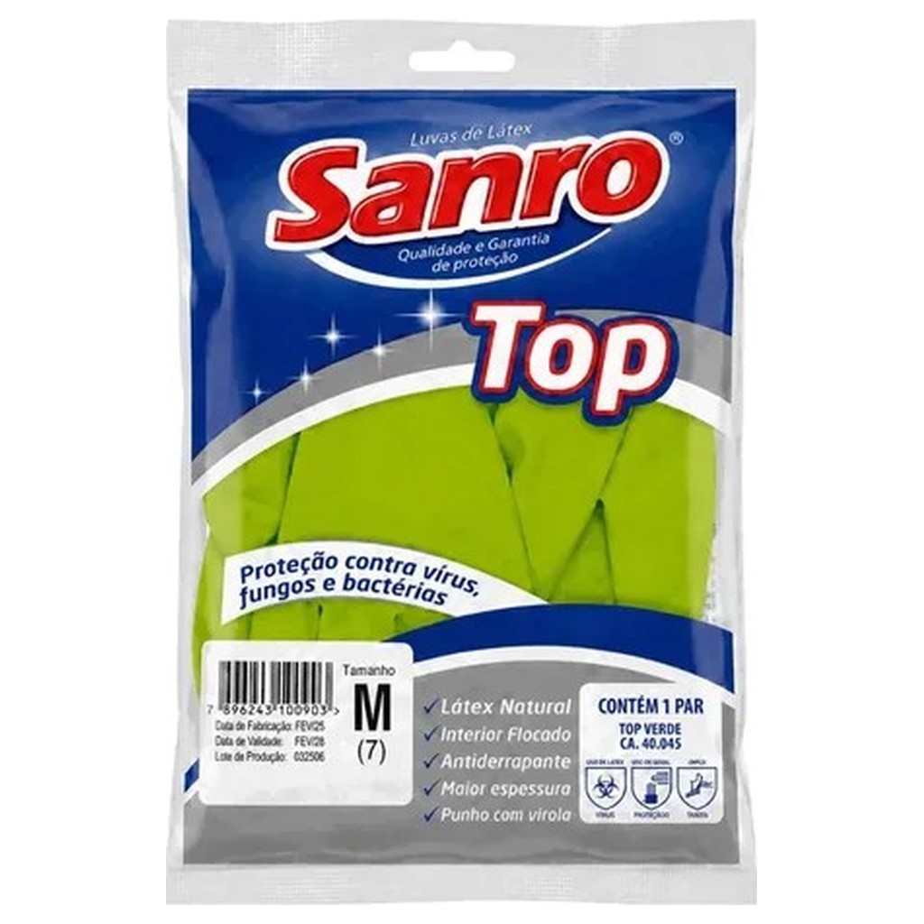 Kit 5 Luvas Sanro Top Verde M Limpeza Serviços Gerais Jardinagem Reposição