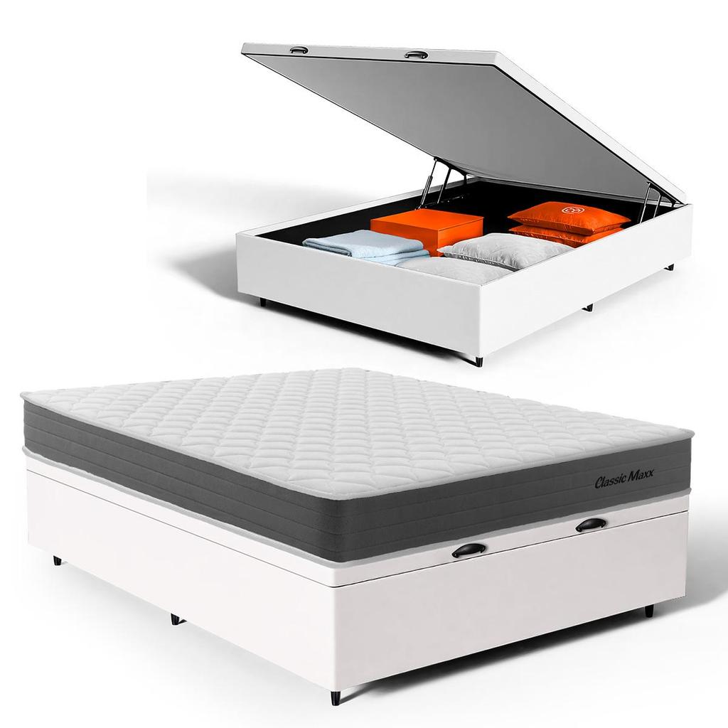Cama Box Baú Casal com Colchão de Molas Ensacadas Classic Maxx 138x188x62cm