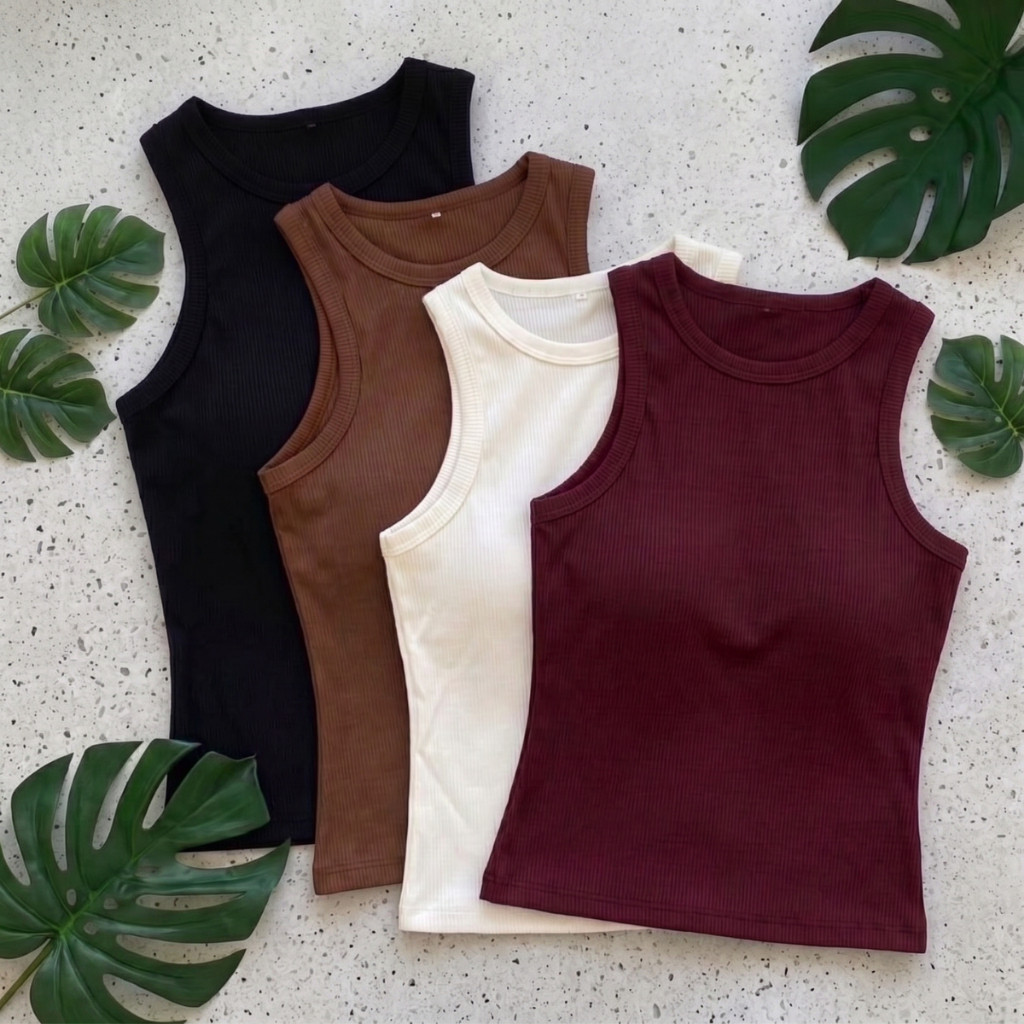 Regata Feminina Canelada Básica Gola Redonda Com Elastano Casual Verão Slim