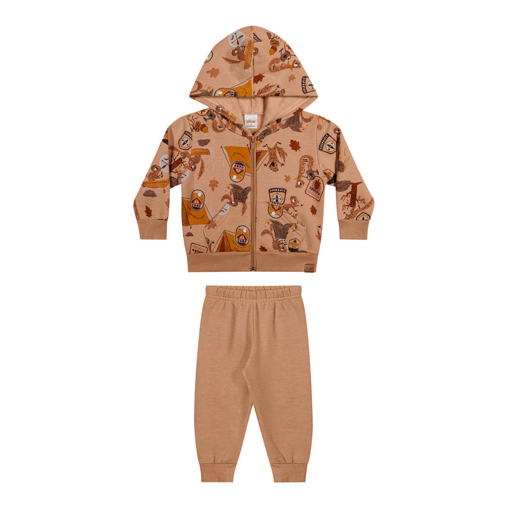 Conjunto Bebê Menino Camp Com Capuz Elian Marrom