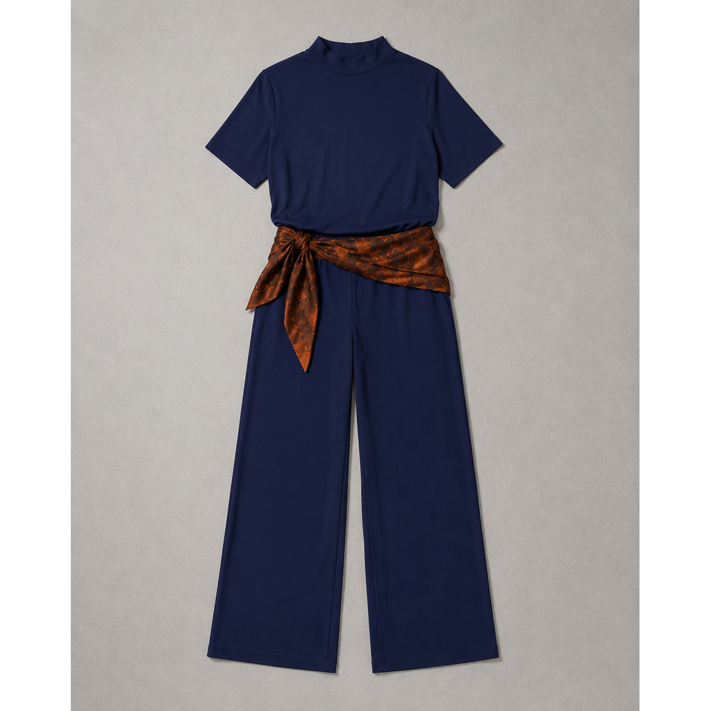 Conjunto Feminino Calça Pantalona com Blusa Feminina Manga Curta Viscolaycra Oversized