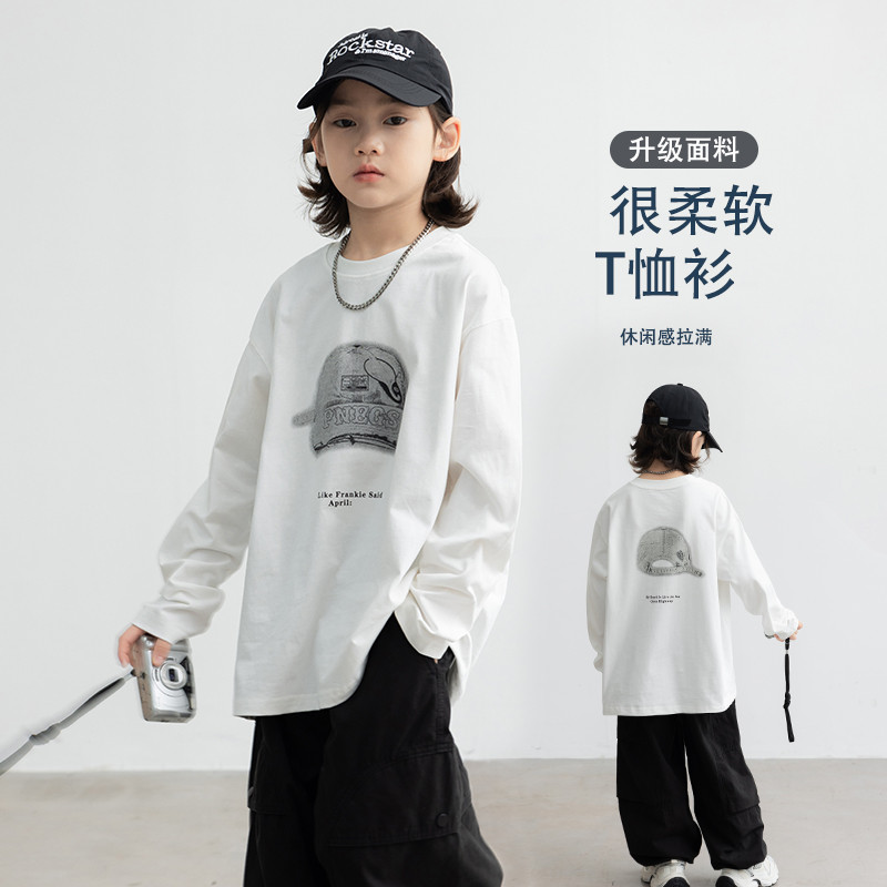 Meninos camiseta de manga comprida primavera outono algodão topo 2026 novo estilo médio grande crianças estilo ocidental